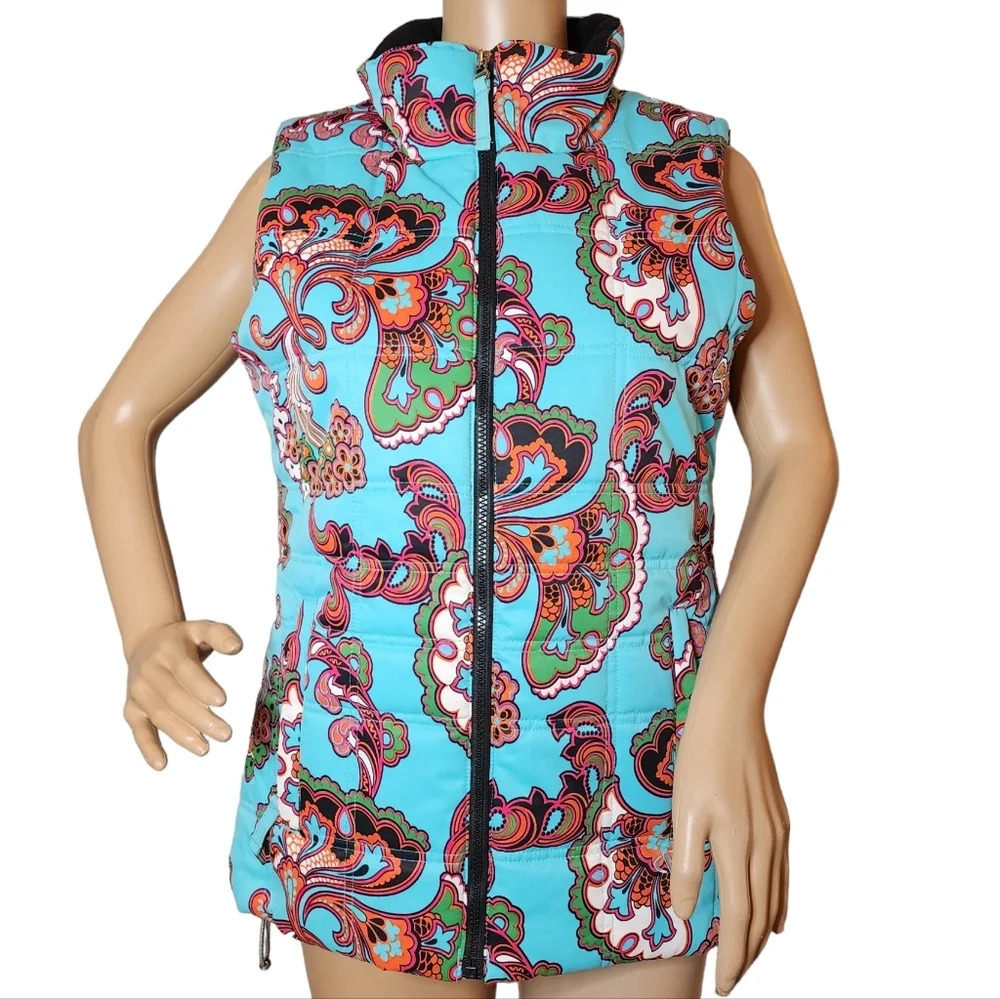 Marker Puffer vest. Blue paisley. Women's size 6.